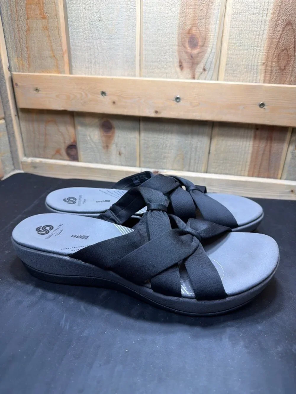 Clarks Cloudsteppers Arla Glitz Black Slide Sandals Womens Size 12